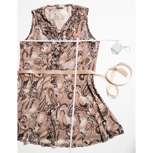 Y2K Sheer Brown Paisley Ruffle Collar Tank Top ☕️ JAPANESE BRAND - Picture 8 of 8